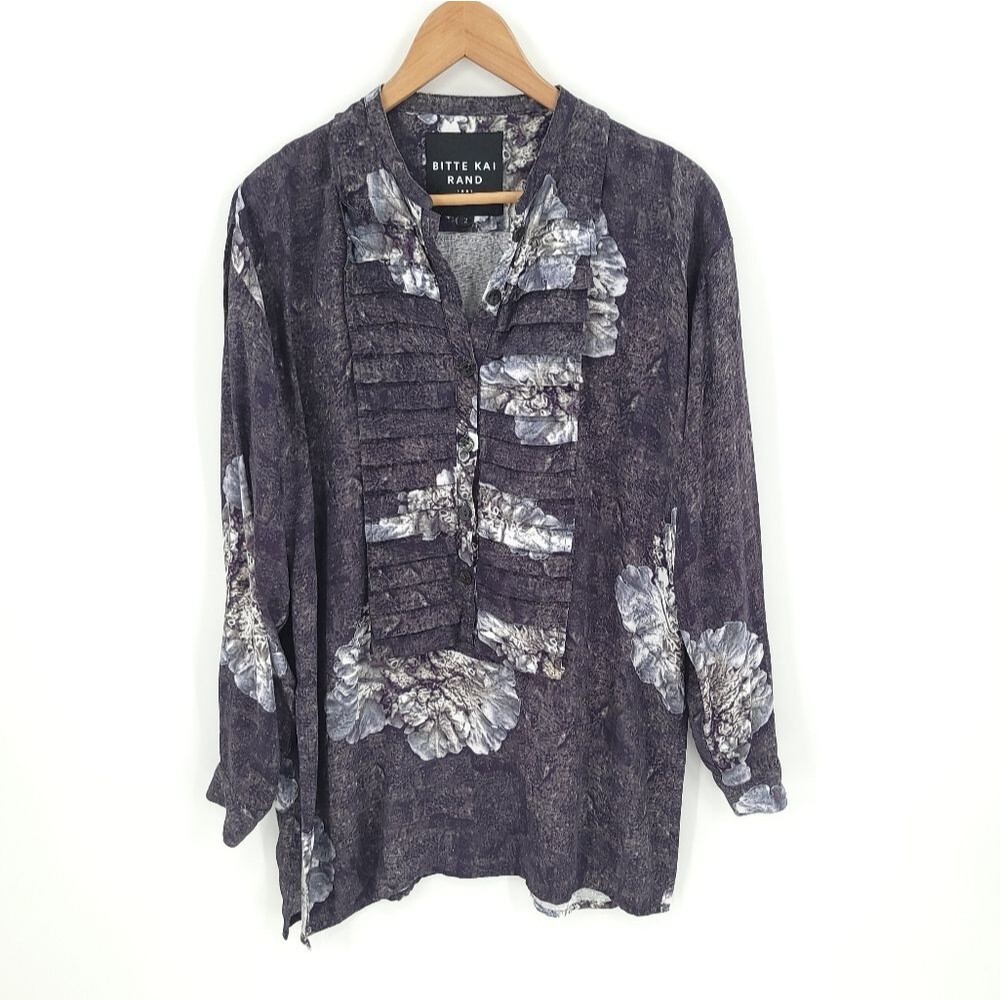 Bitte Kai Rand Pleated Blouse Viscose Linen Floral Tunic Lagenlook Scandinavian